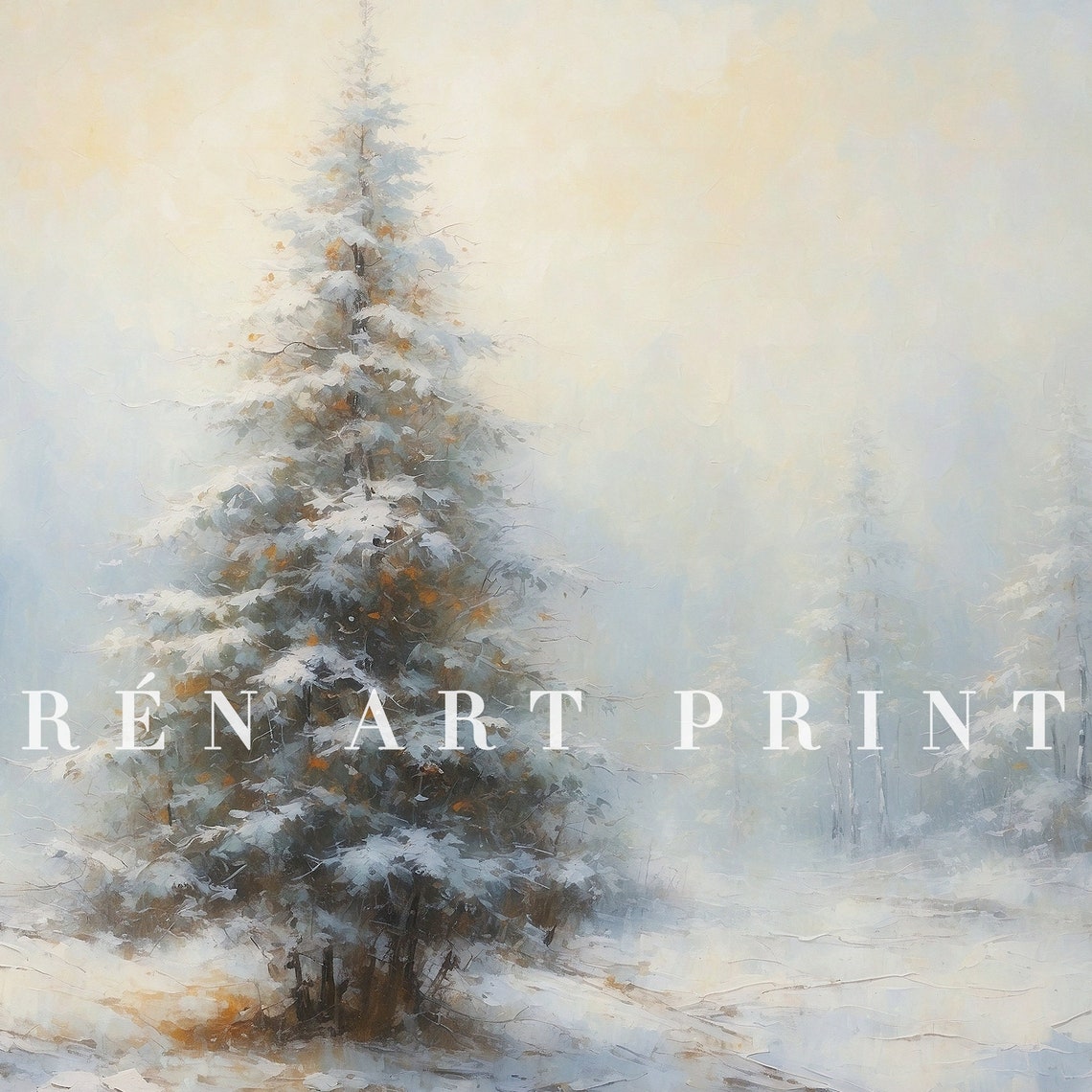 Tall Snowy Evergreen in Glowing Winter Light Peaceful Frame TV Poster - Image 3