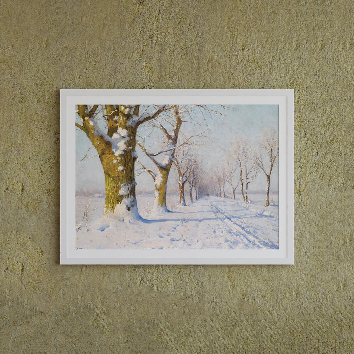 Snowy Tree Lined Winter Road Impressionist Landscape Antique Poster - Image 2