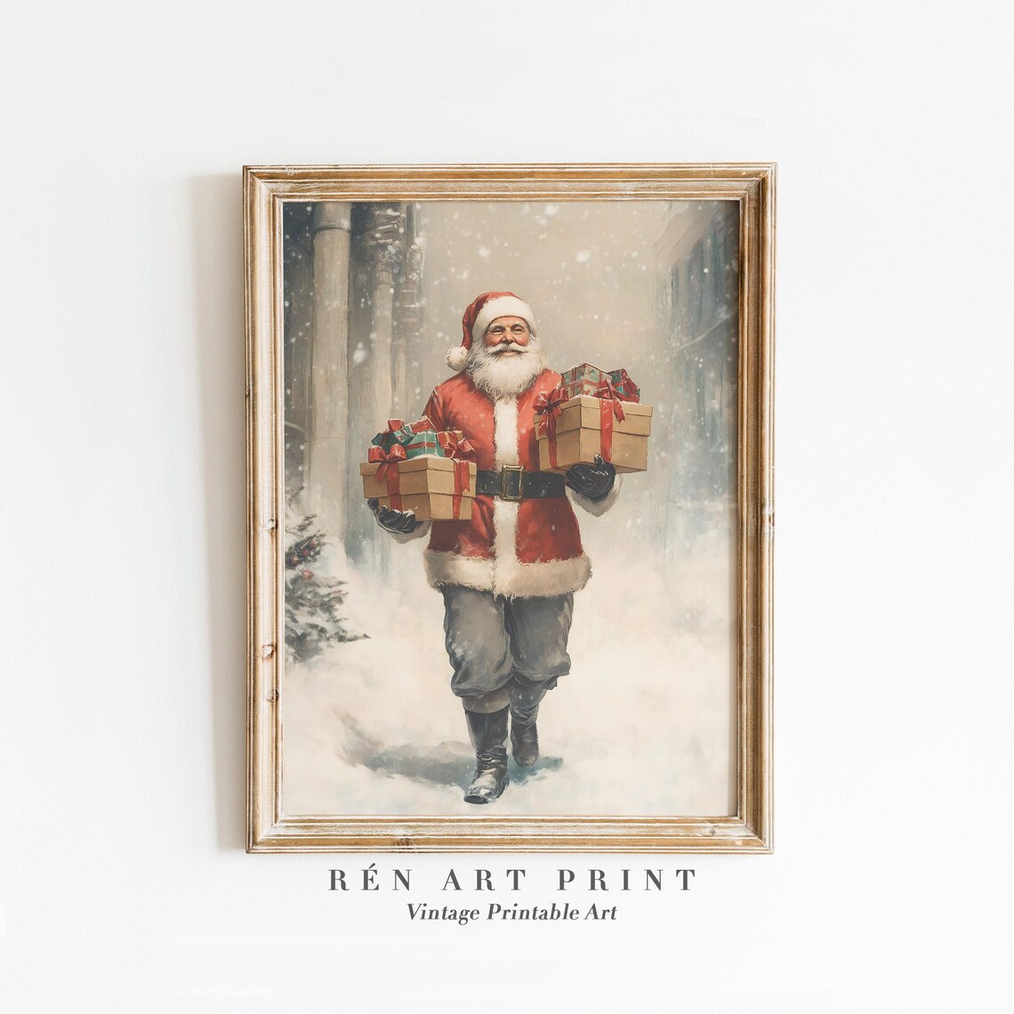 Santa Wall Art Christmas Wall Decor Vintage Santa Claus Painting Farmhouse Winter Print Christmas Print Holiday Wall Art