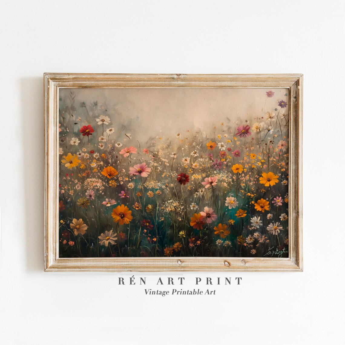 Antique Flower Field, Vintage Floral Landscape Art Print