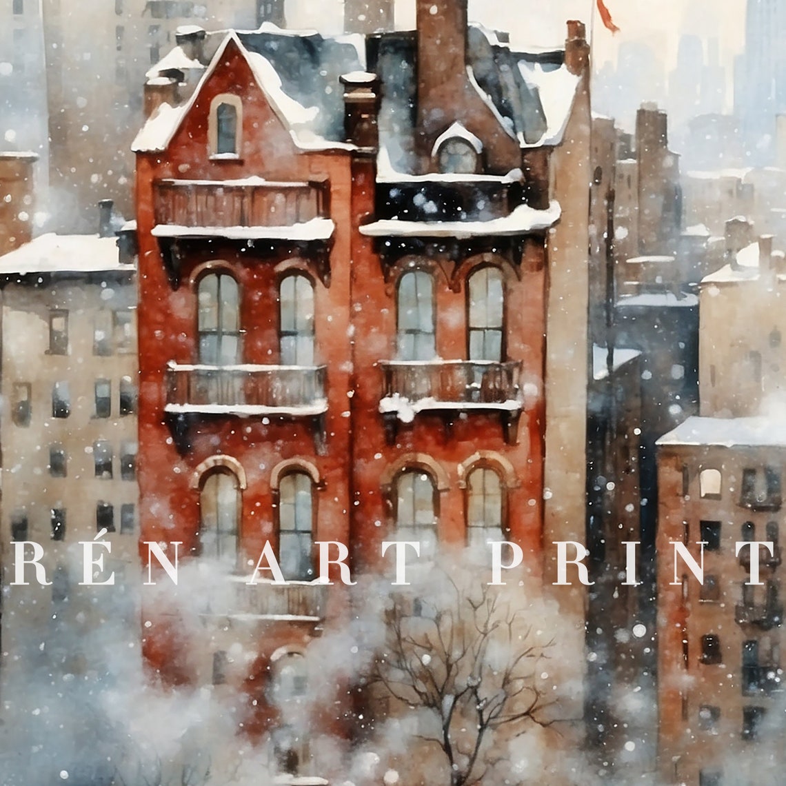 Winter Frame Tv Art Vintage Holiday Art For Tv Farmhouse Christmas Frame Tv Art Cityscape Painting Seasonal Decor - Image 3