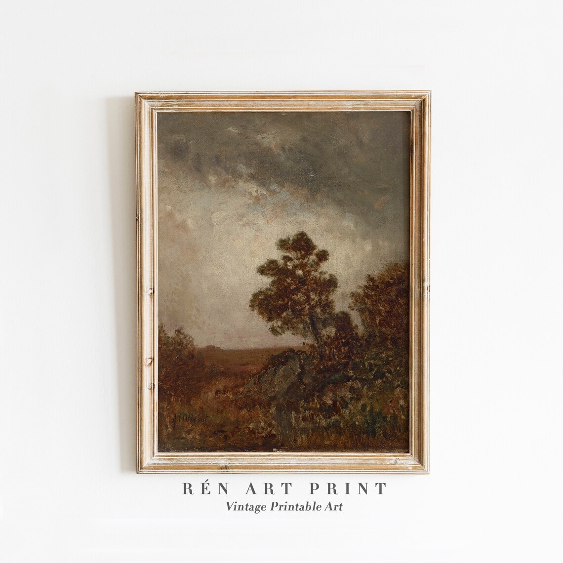 Moody Landscape Painting Art Print, Vintage Rustic Fall