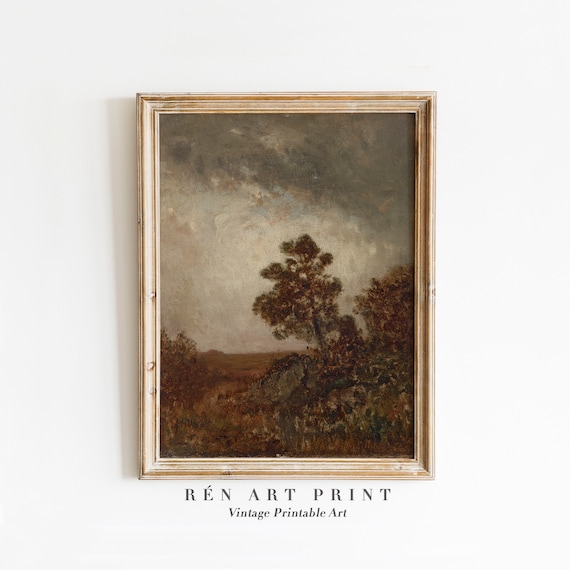 Moody Landscape Painting Art Print, Vintage Rustic Fall