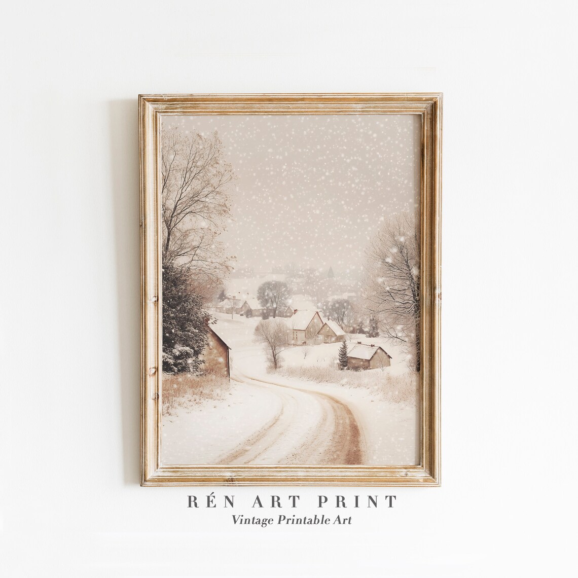Vintage Winter Landscape, Snowy Village Holiday Art Print