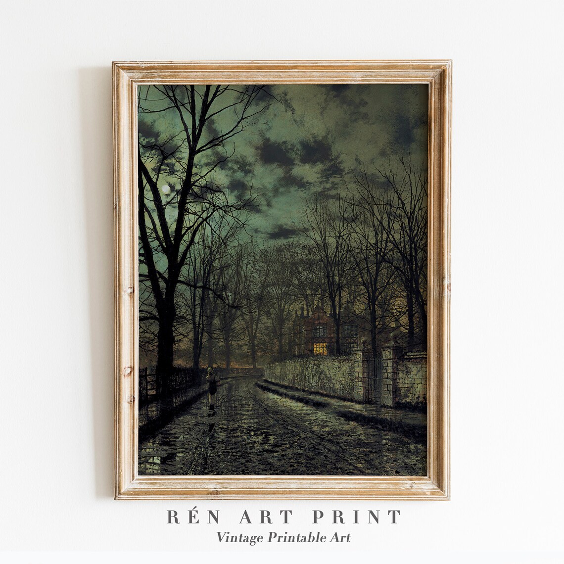 Moody Landscape Painting, Vintage Moonlight Art Print