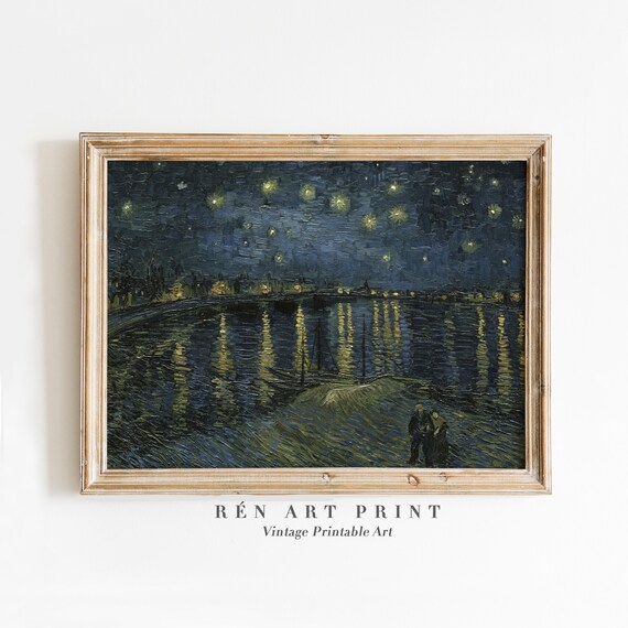 Starry Night By Van Gogh Wall Art Antique Landscape Oil Painting Moody Vintage Moonlight Painting Living Room Decor