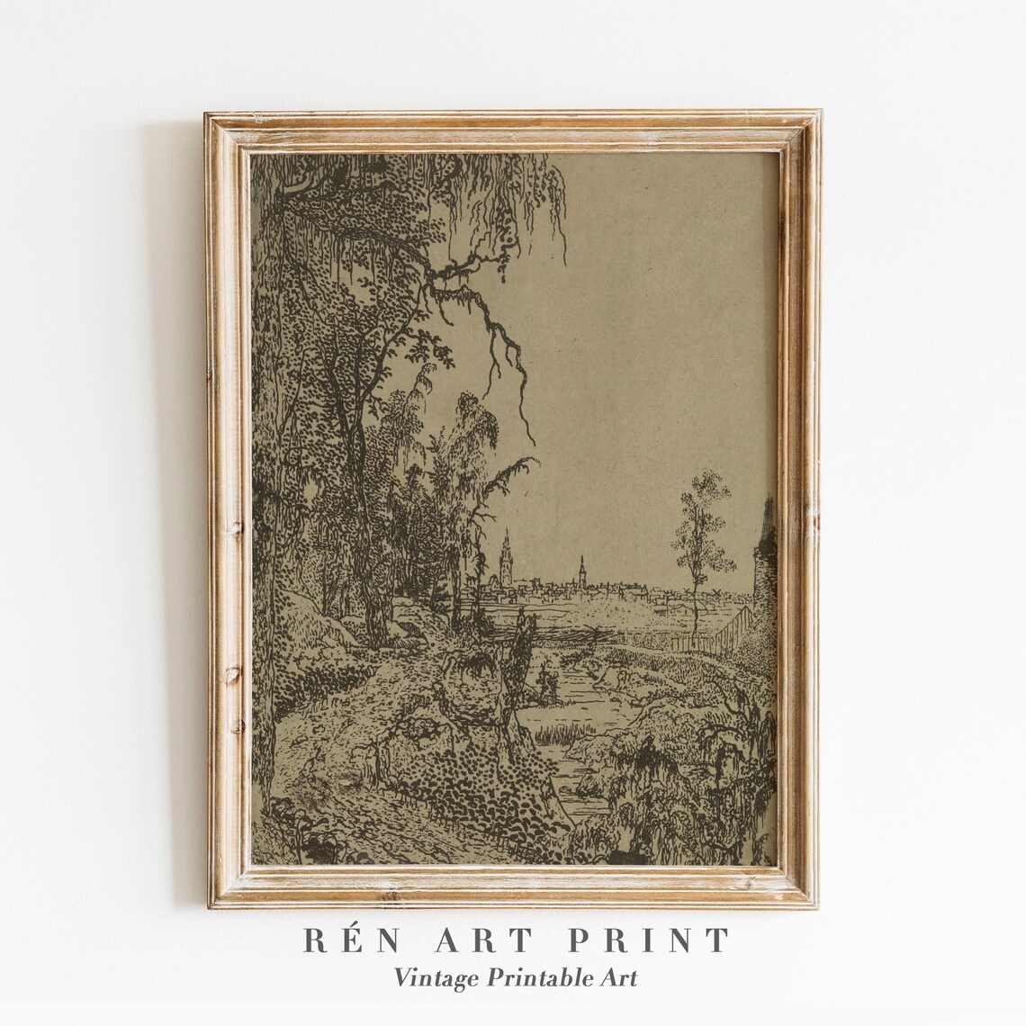 Vintage Landscape Sketch Print, Moody Farmhouse Art