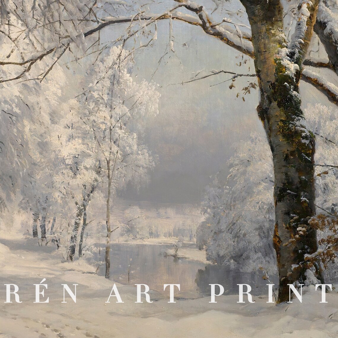 Muted Winter Landscape Painting Vintage Christmas Art Print - Image 3