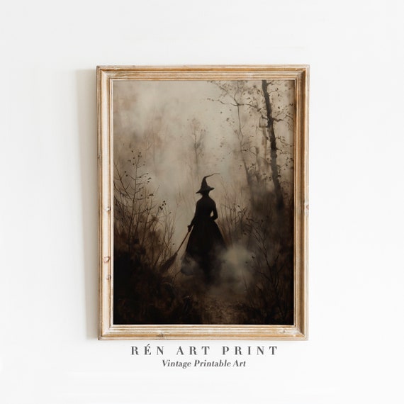Moody Witch Painting, Whimsigoth Halloween Art Print