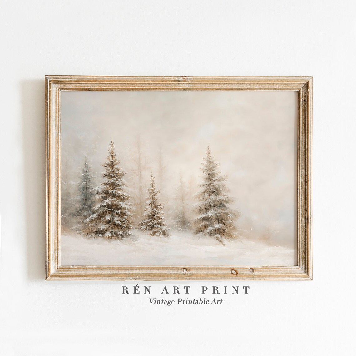 Neutral Christmas Vintage Winter Landscape Art Print