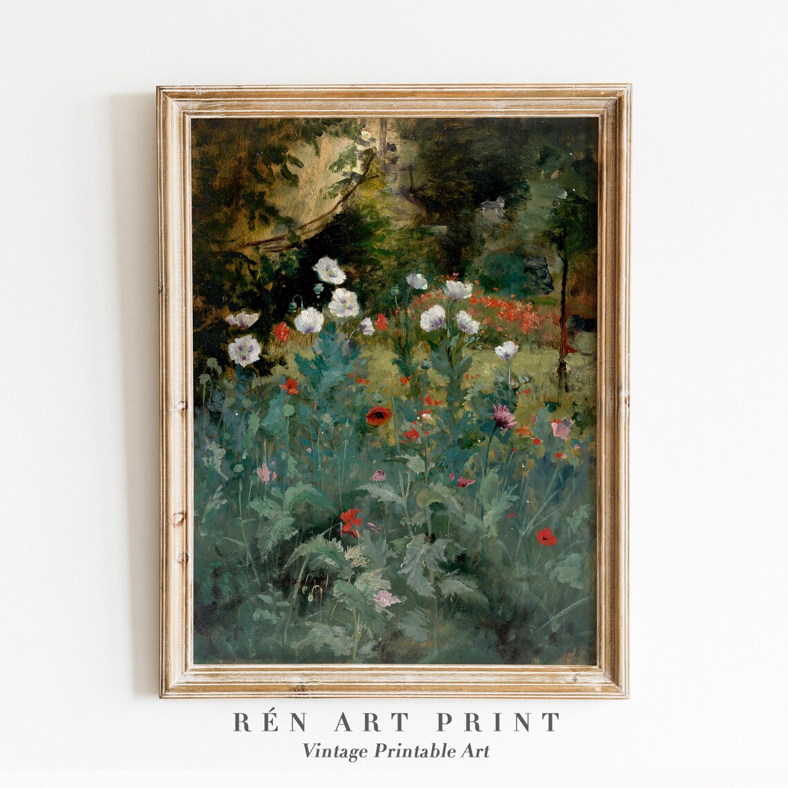 Wild Poppy Garden White Red Blossoms Impressionist Vintage Print