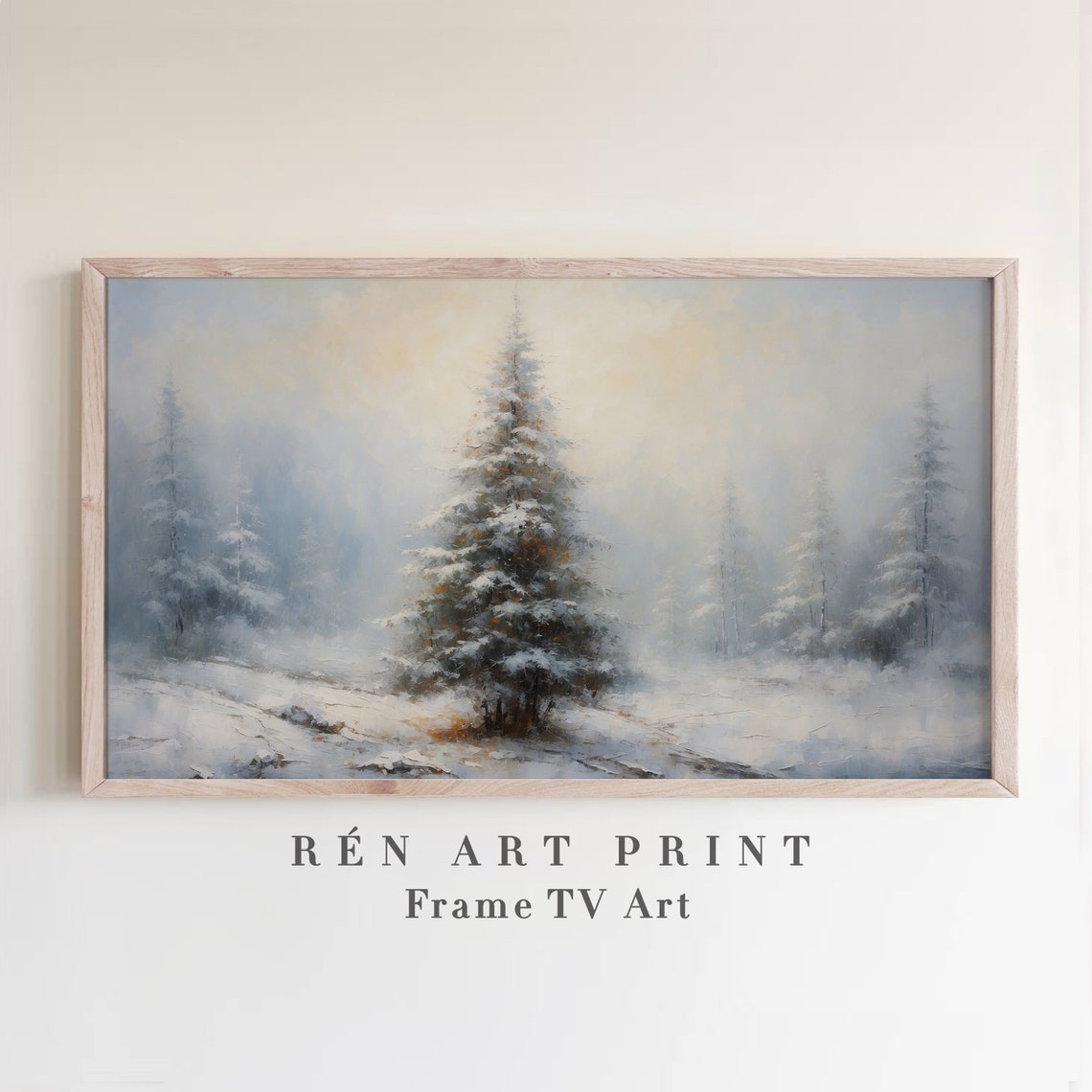 Tall Snowy Evergreen in Glowing Winter Light Peaceful Frame TV Poster
