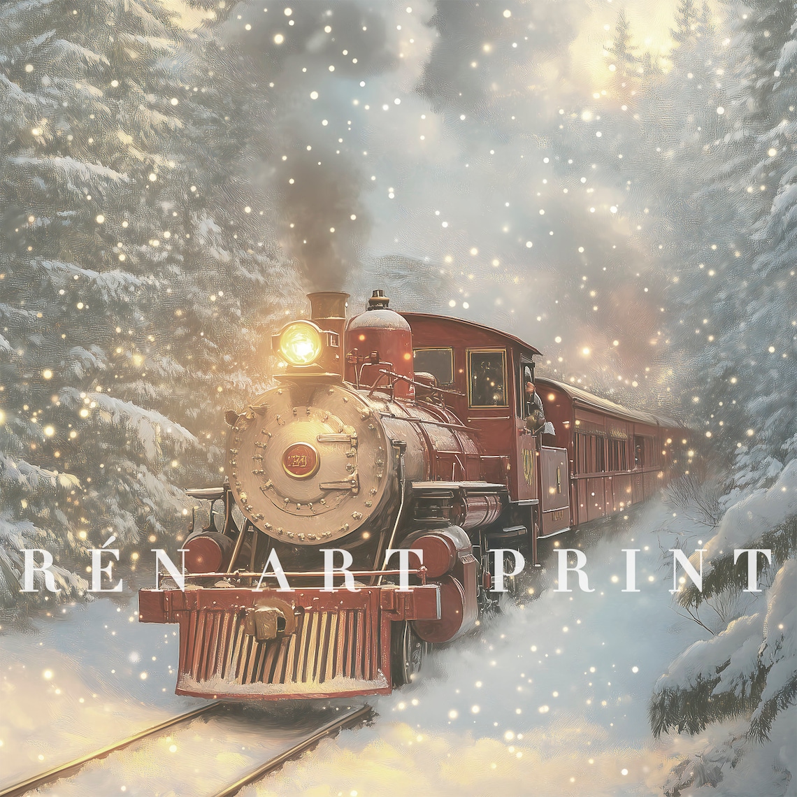 Christmas Train Snowy Railroad Painting Print - Image 3
