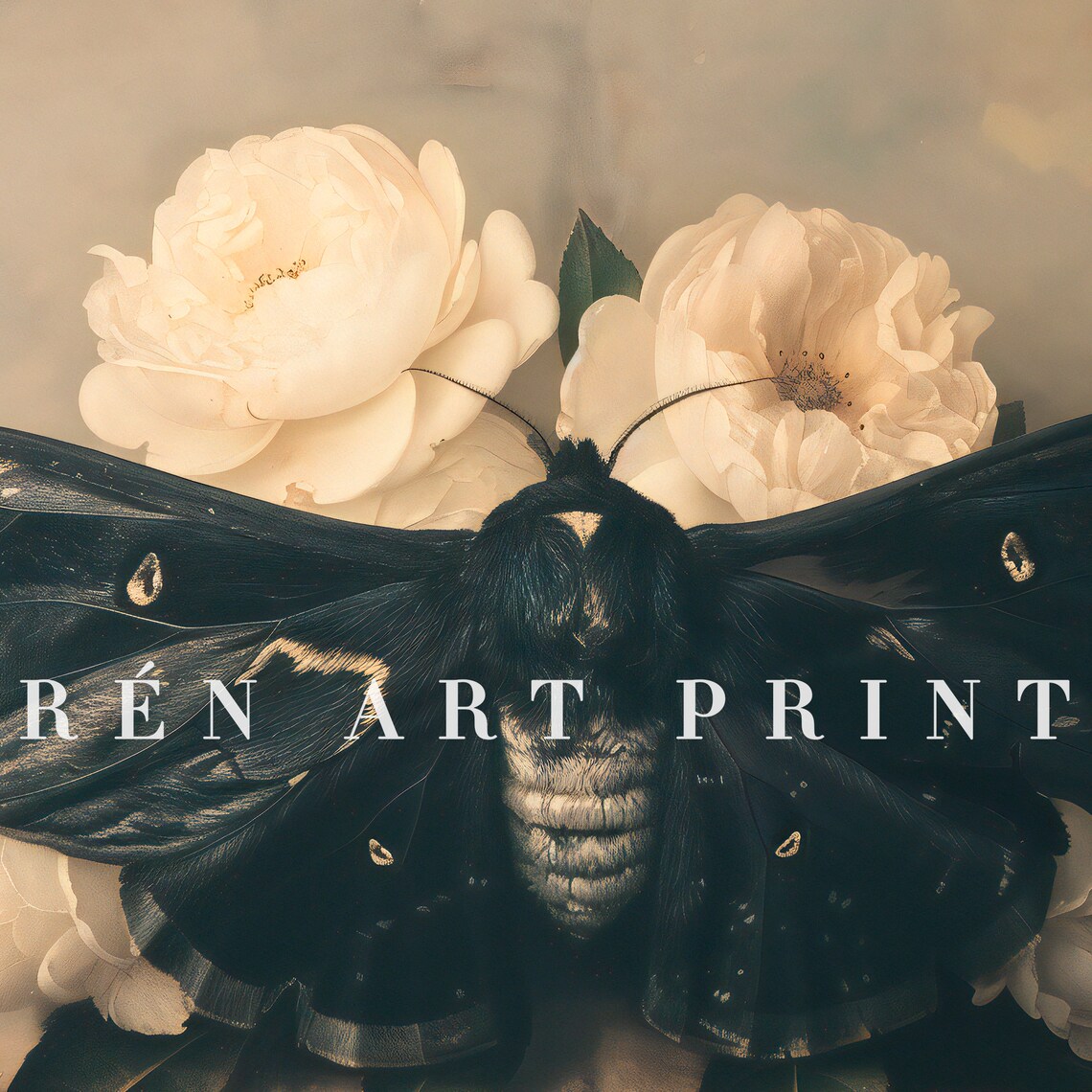 Vintage Moth and Flower Art Print, Gothic Decor - Image 3