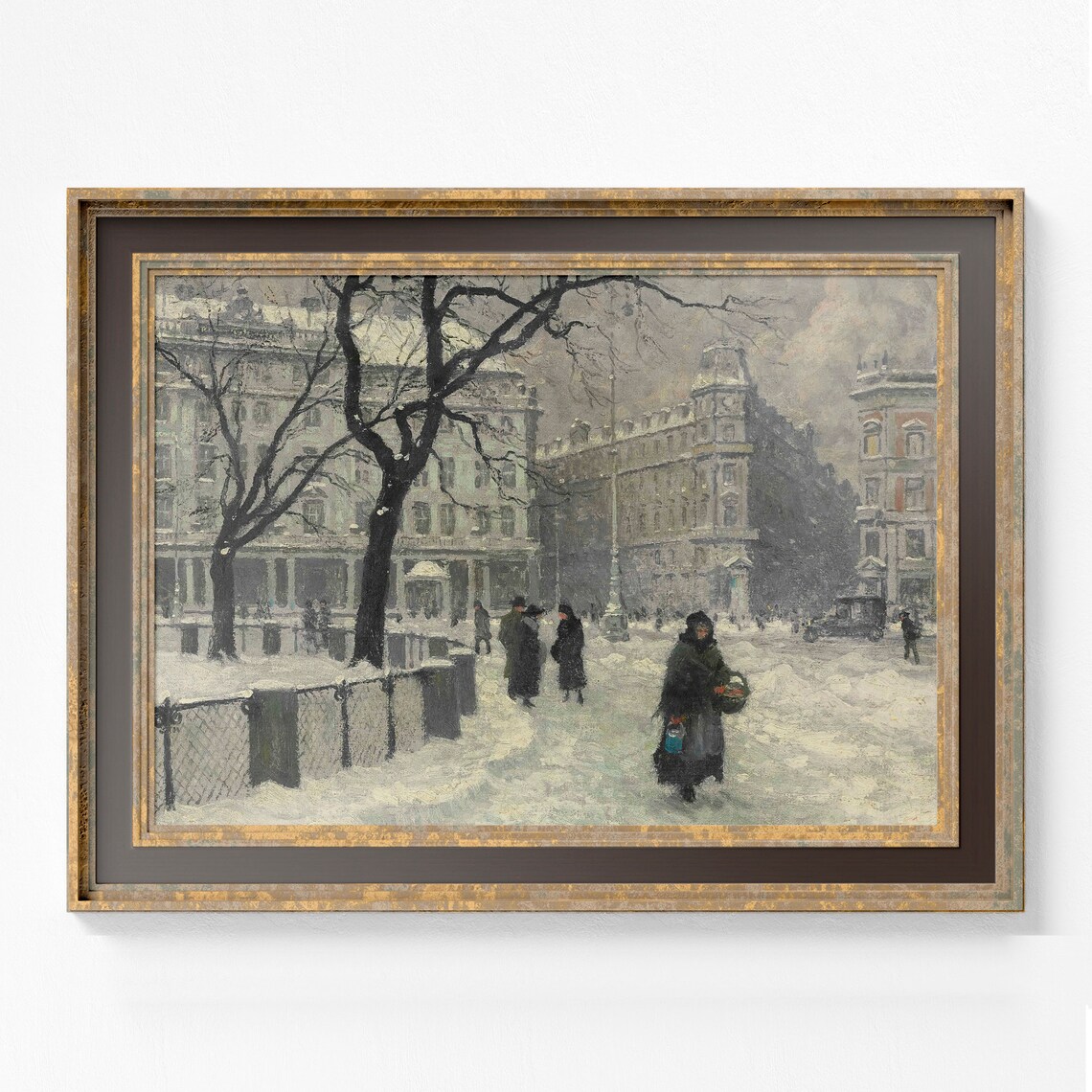 Antique Winter City Square with Grand Buildings Snow Scene Poster - Image 3
