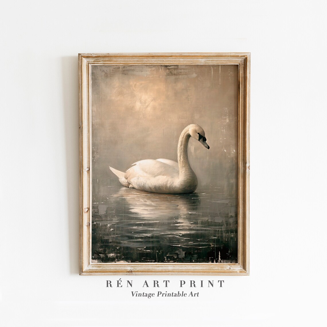 Antique Swan Neutral Wildlife Painting, Nursery Art Print