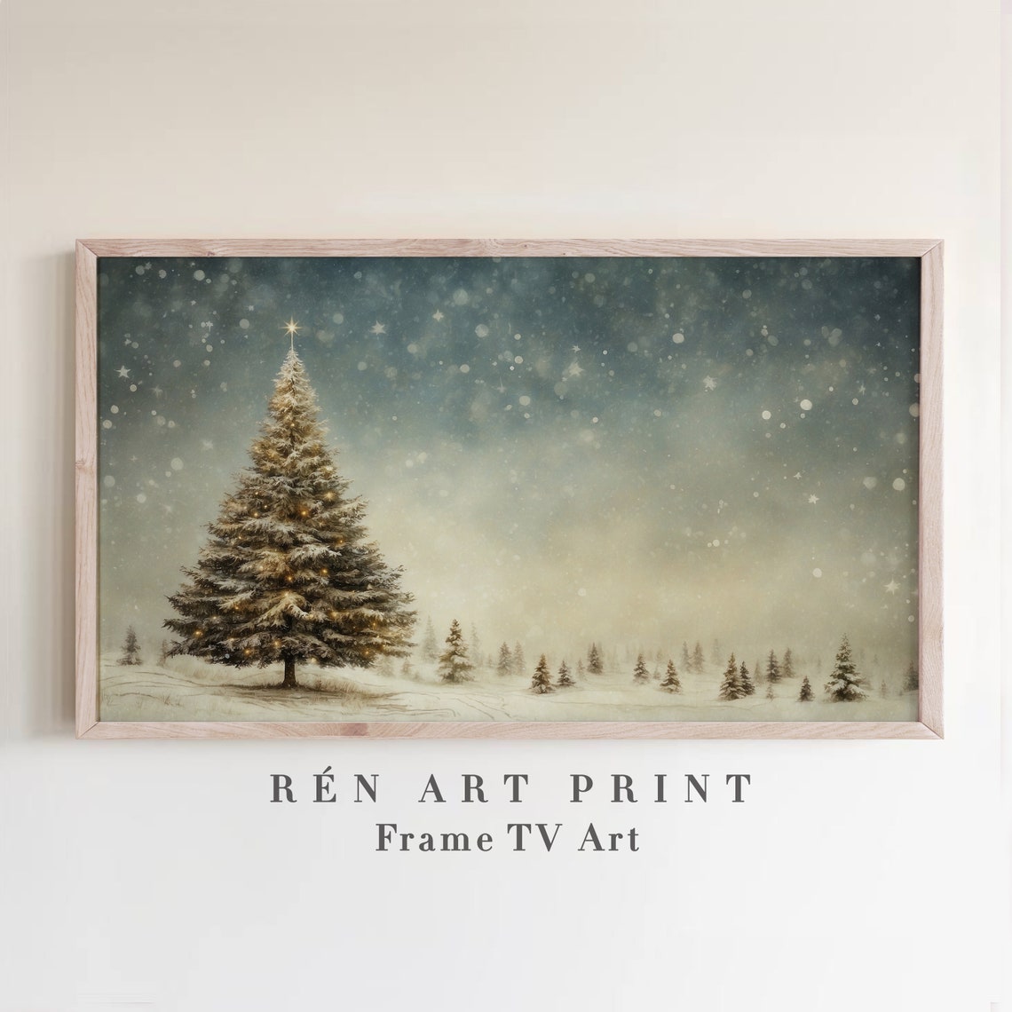 Starlit Christmas Tree Glowing Snowy Forest Night Holiday Scene Poster
