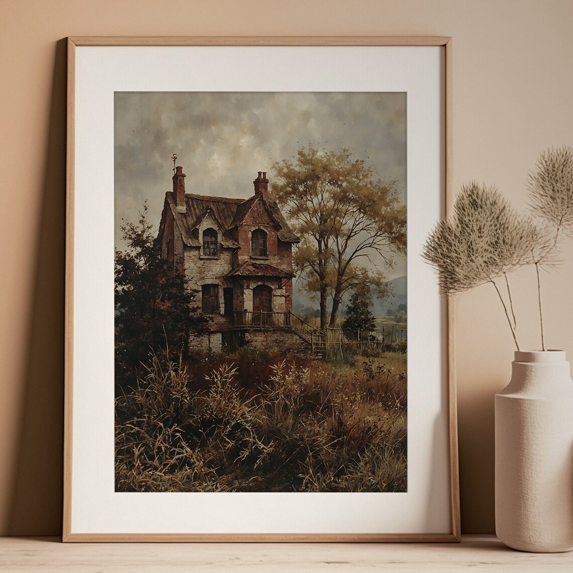 Autumn Cottage Vintage Brick Farmhouse Fall Landscape Oil Painting Poster - Image 3