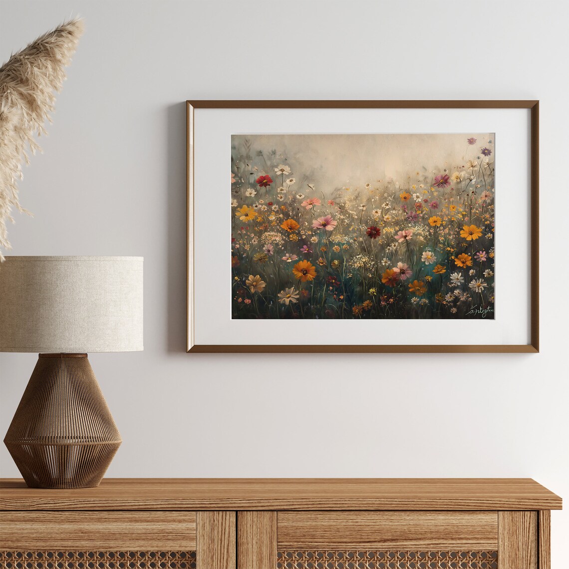 Antique Flower Field, Vintage Floral Landscape Art Print - Image 3