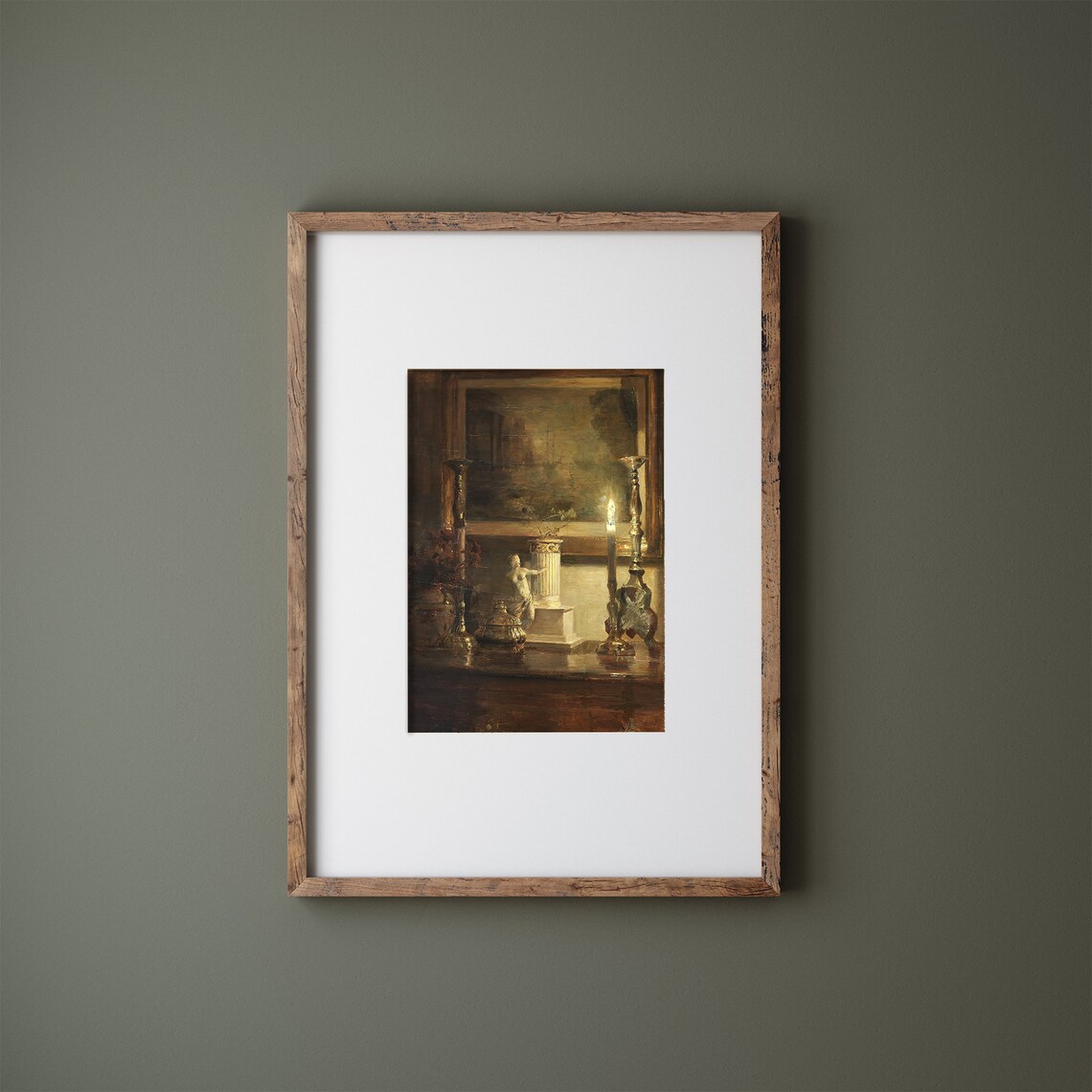 Candlelit Moody Antique Oil Painting Still Life Chiaroscuro Print - Image 2
