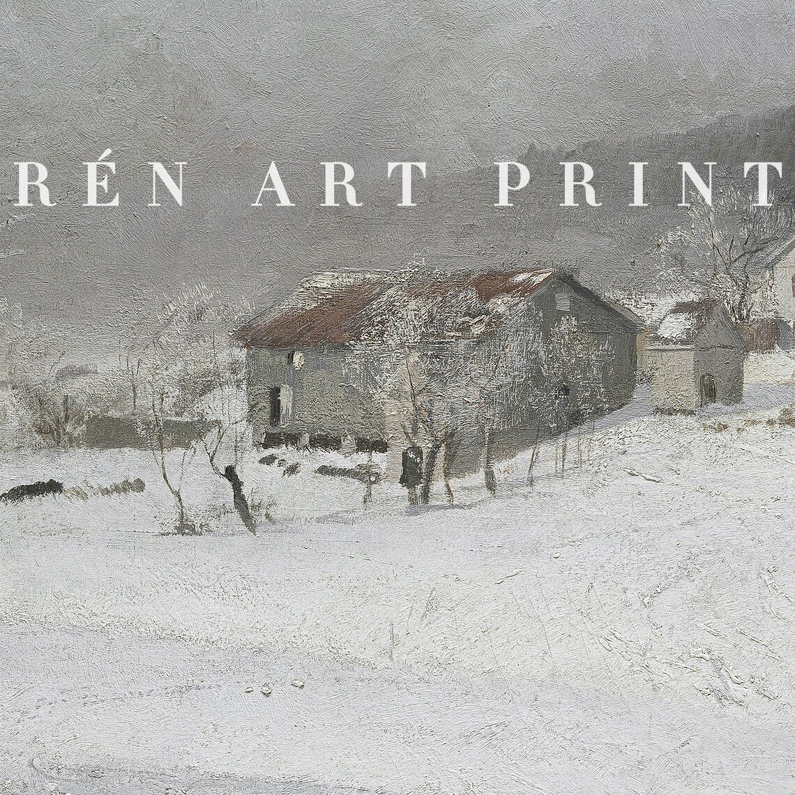 Snowy Village Vintage Winter Farmhouse Snow Covered Landscape Poster - Image 3