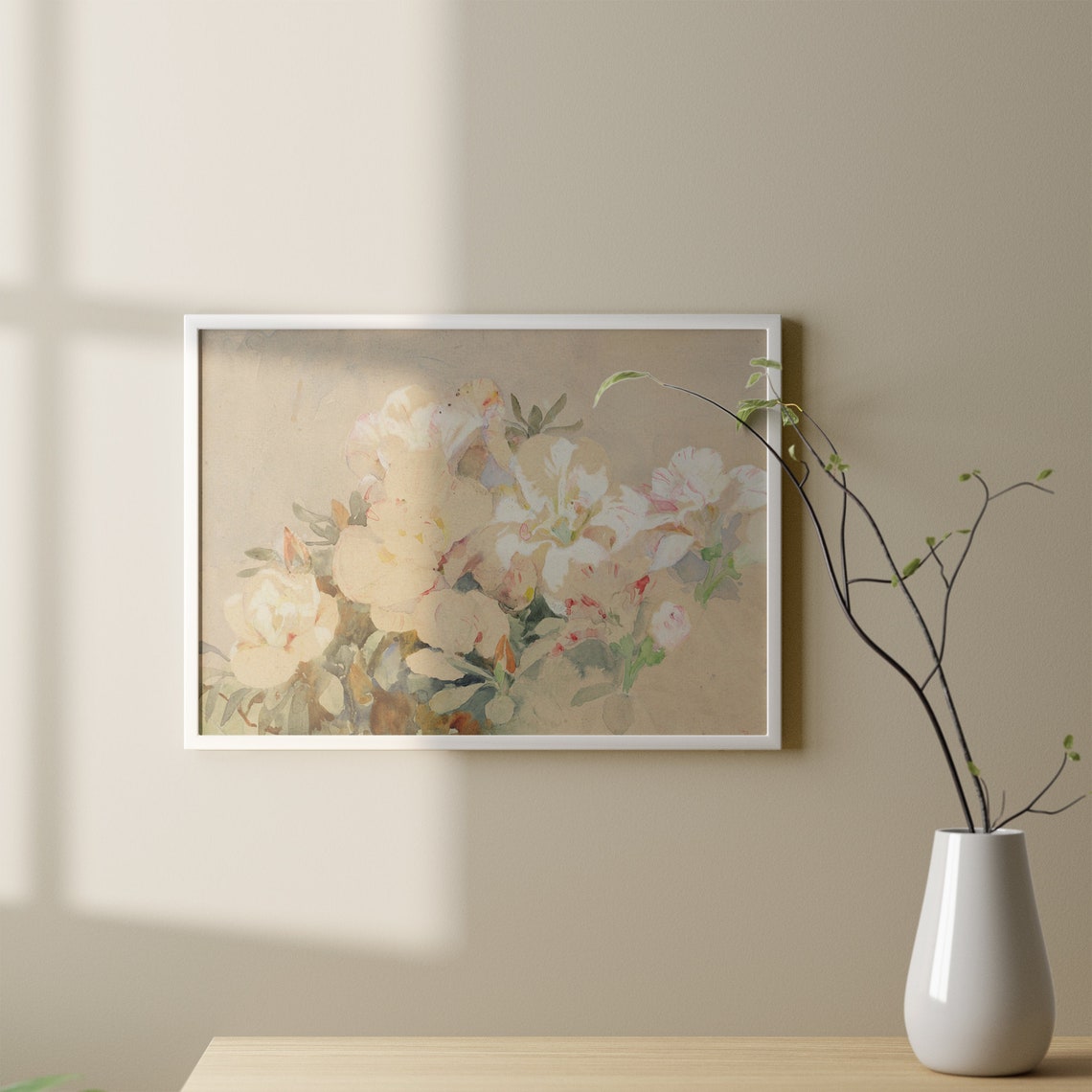 Vintage Flower Painting Print Antique Rose Still Life Painting Decor French Country Print Floral Wall Art Neutral - Image 2