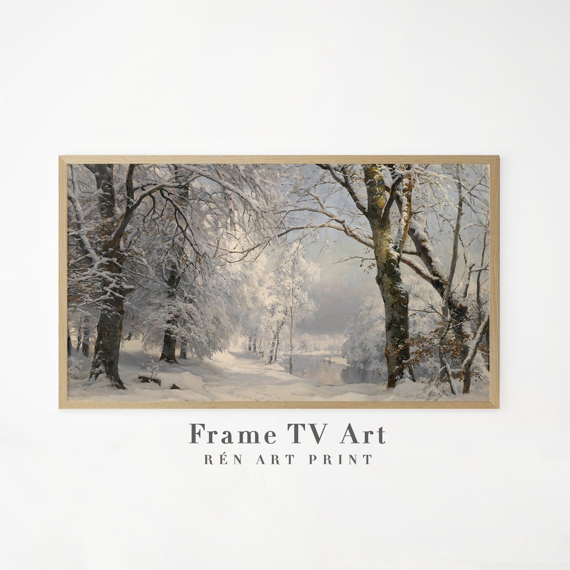 Winter Forest with Snow Covered Trees and Frozen River Poster