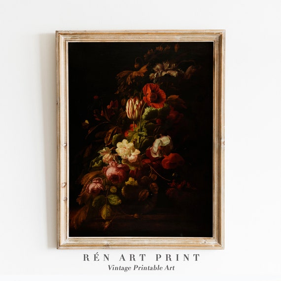 Dark Floral Wall Art, Moody Flower Painting Print