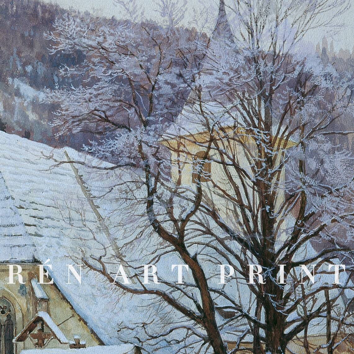Snowy Mountain Church Winter Village Chapel Vintage Wall Art - Image 3