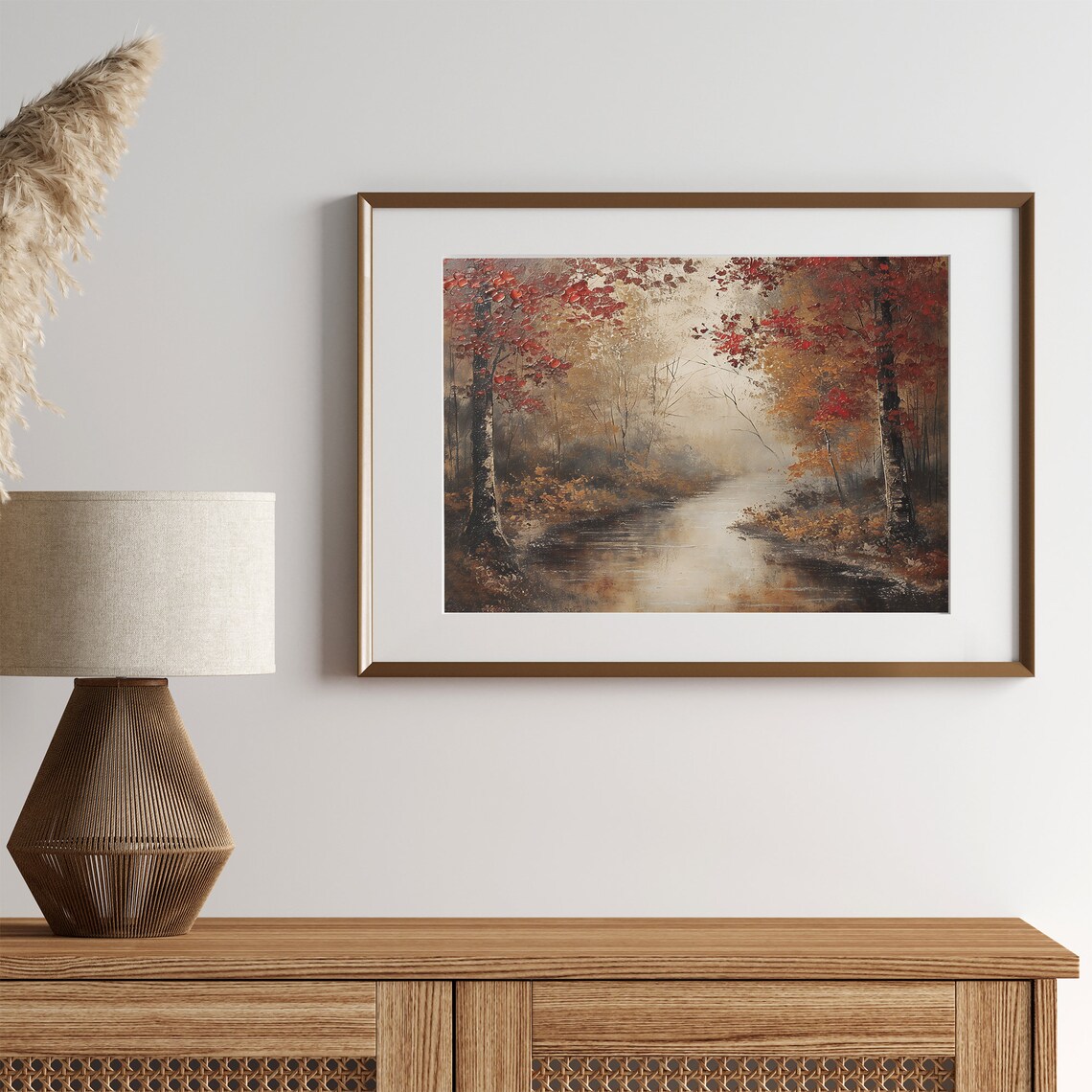 Autumn Landscape Painting, Vintage Fall Farmhouse Art - Image 2