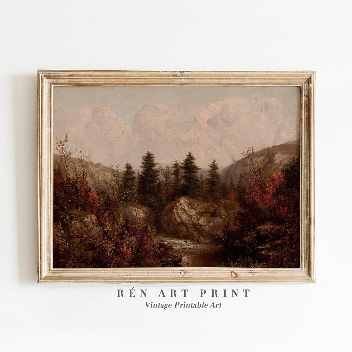 Autumn Mountain Gorge with Stream Fall Foliage Landscape Art Poster