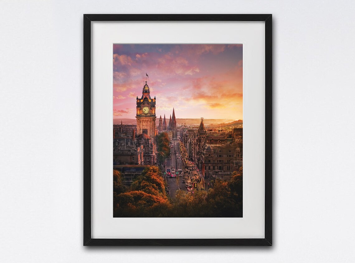 Edinburgh Skyline Travel Poster, Scottish City View