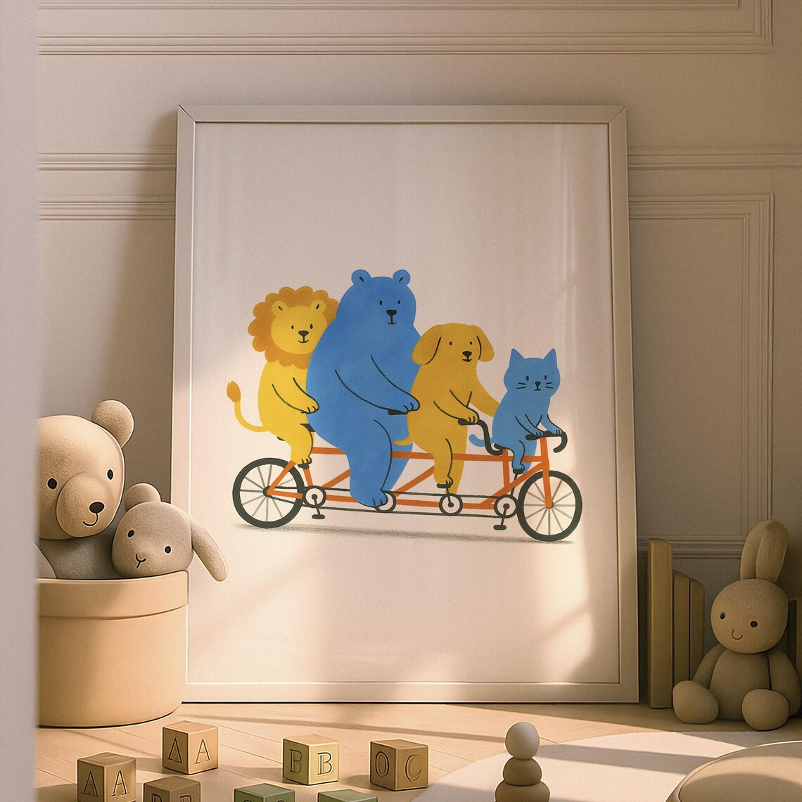Animal Biking Art Print, Kids Nursery Decor