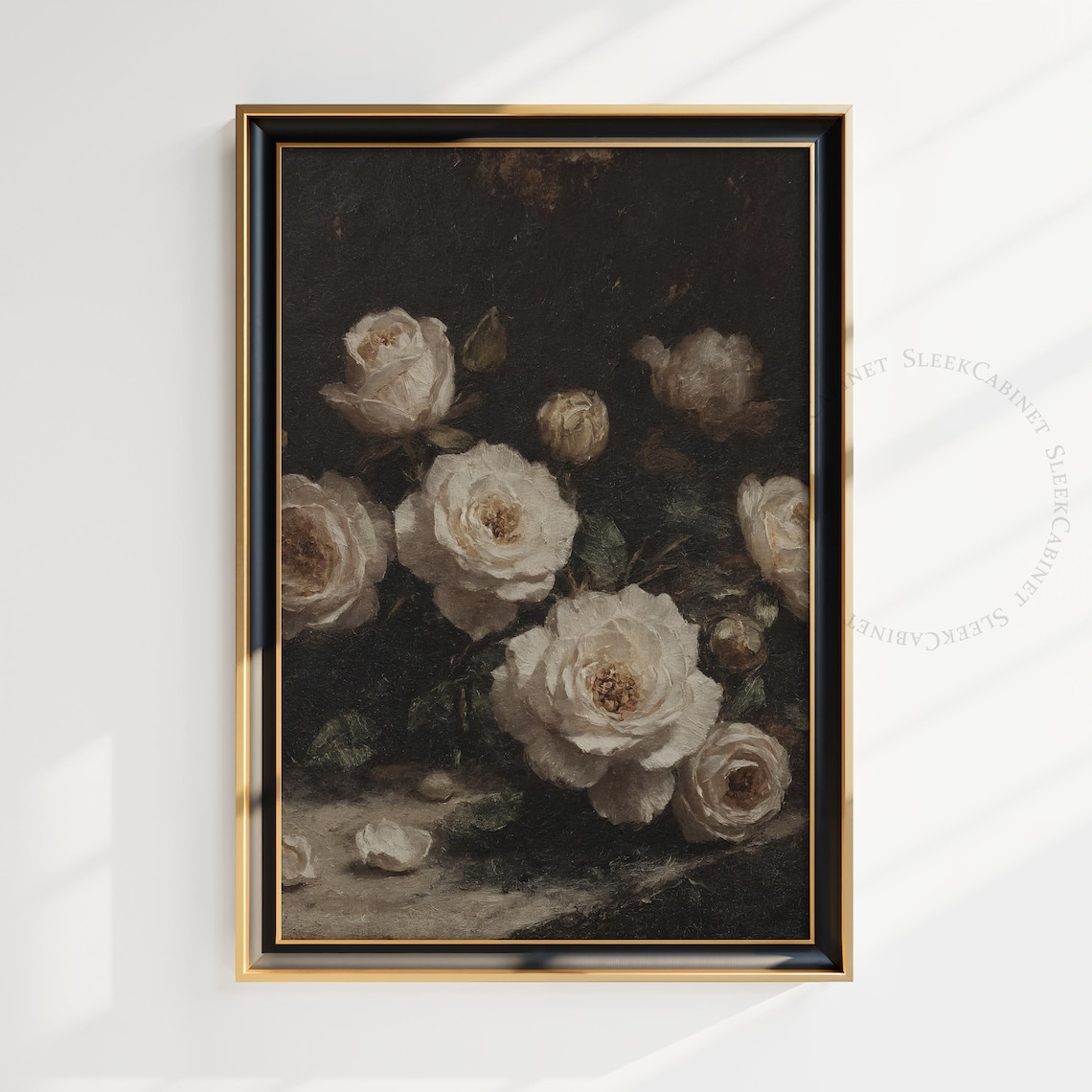 Dark Floral Still Life Oil Painting Wall Art Print
