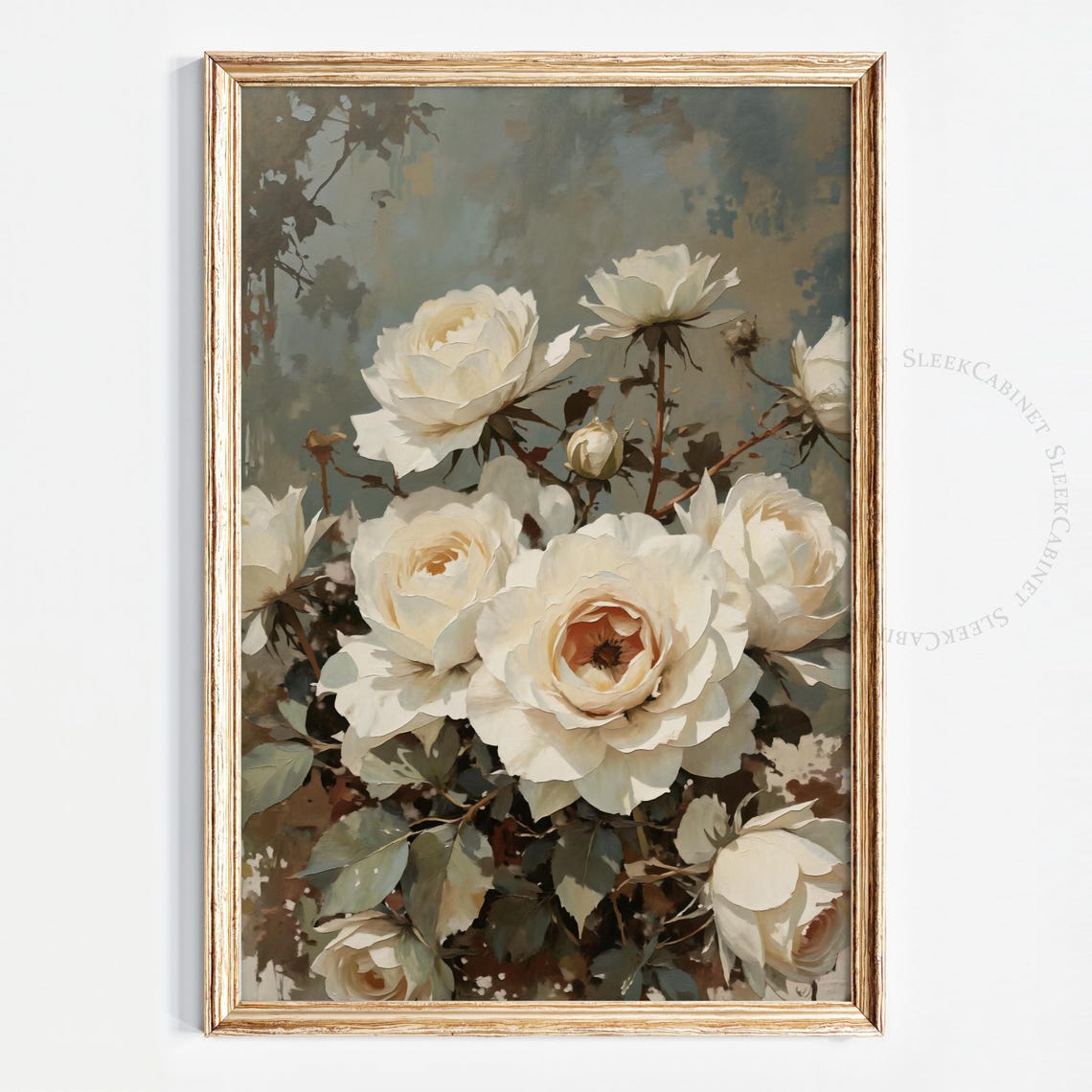 White Rose Blossoms Soft Pale Vintage Botanical Floral Poster - Image 2