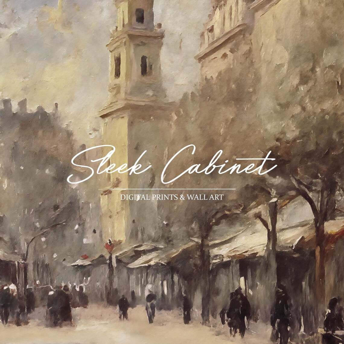 Paris Street Cafe Scene Church Tower Vintage Oil Painting Poster - Image 4