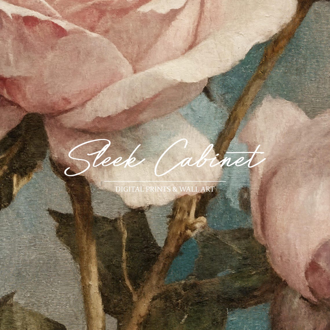 Tall Stem Blush Rose and Buds Vintage Botanical Painting Print - Image 4
