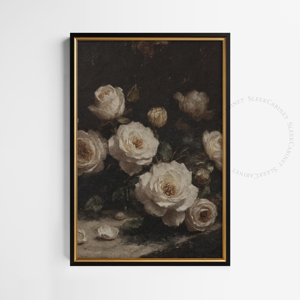 Dark Floral Still Life Oil Painting Wall Art Print - Image 2