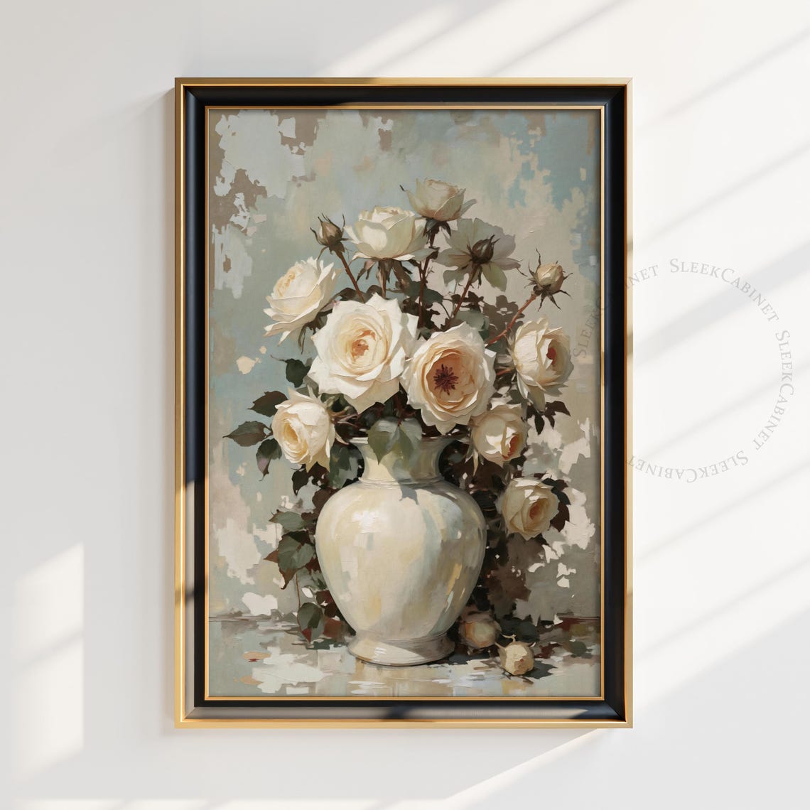 Victorian White Rose Still Life Botanical Oil Painting Floral Poster - Image 2