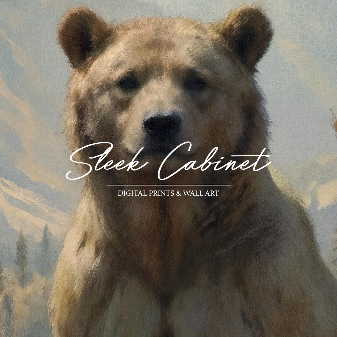 Brown Bear Standing Mountain Stream Pine Peaks Wildlife Poster - Image 3