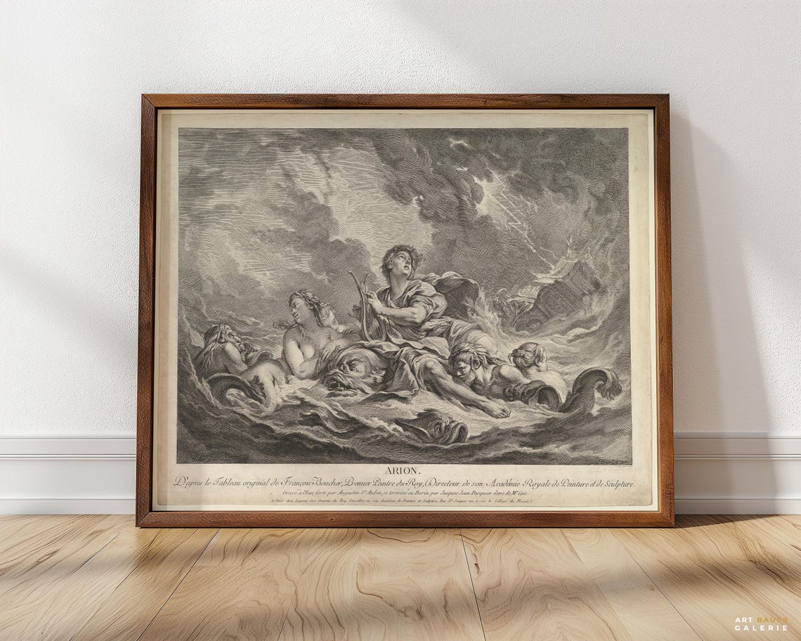 Francois Boucher Arion 1763 Engraving Sea Rescue Mythology Art Poster