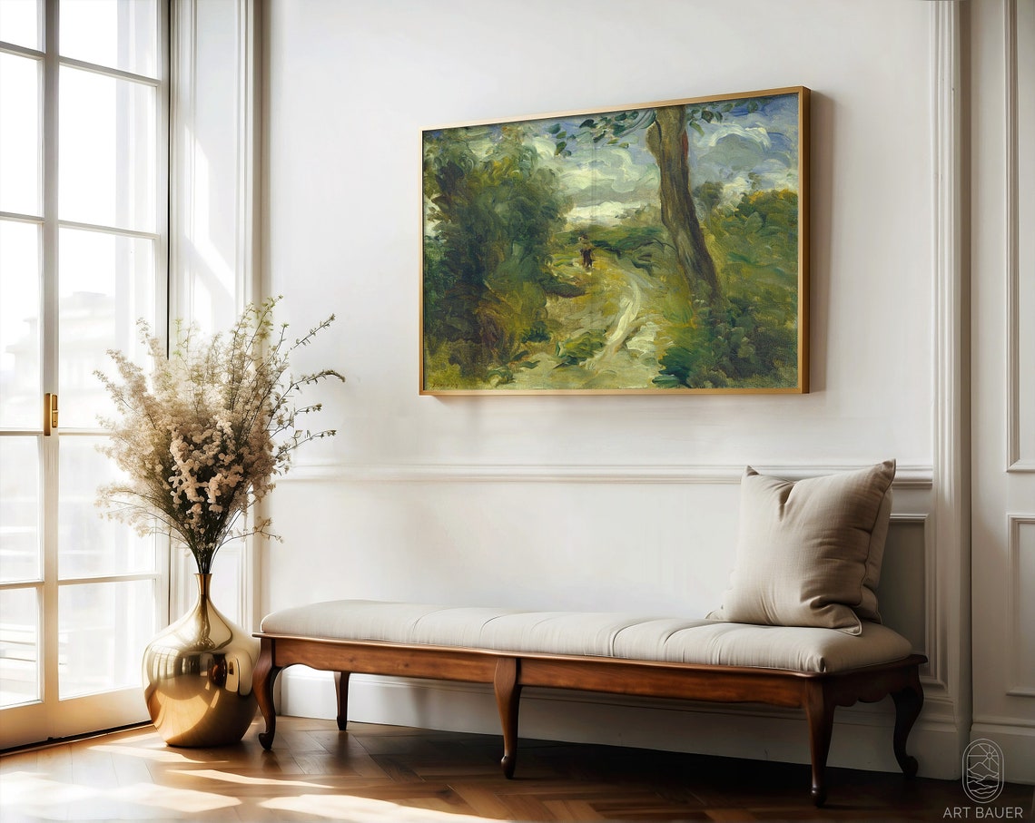 Renoir Landscape Between Storms Wooded Path Moody Green Woodland Print - Image 4