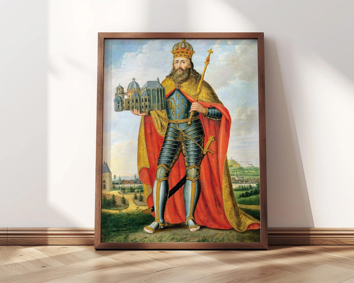 Portrait Of Charlemagne Scheuren 1825 Charlemagne Illustration Vintage Portrait Art Holy Roman Empire Poster Print - Image 5