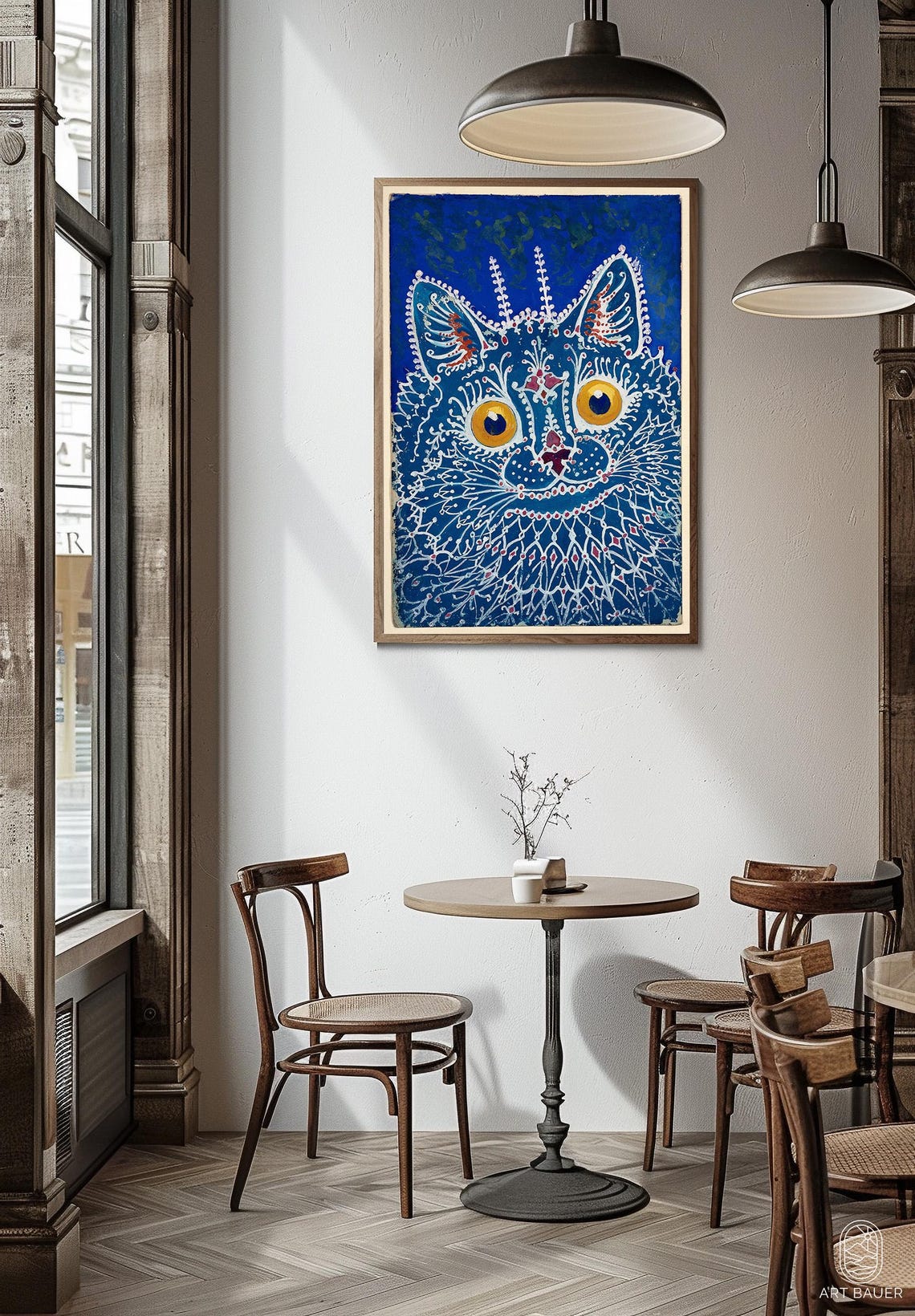 Louis Wain Gothic Style Blue Cat Lace Pattern Golden Eyes Art Poster - Image 4