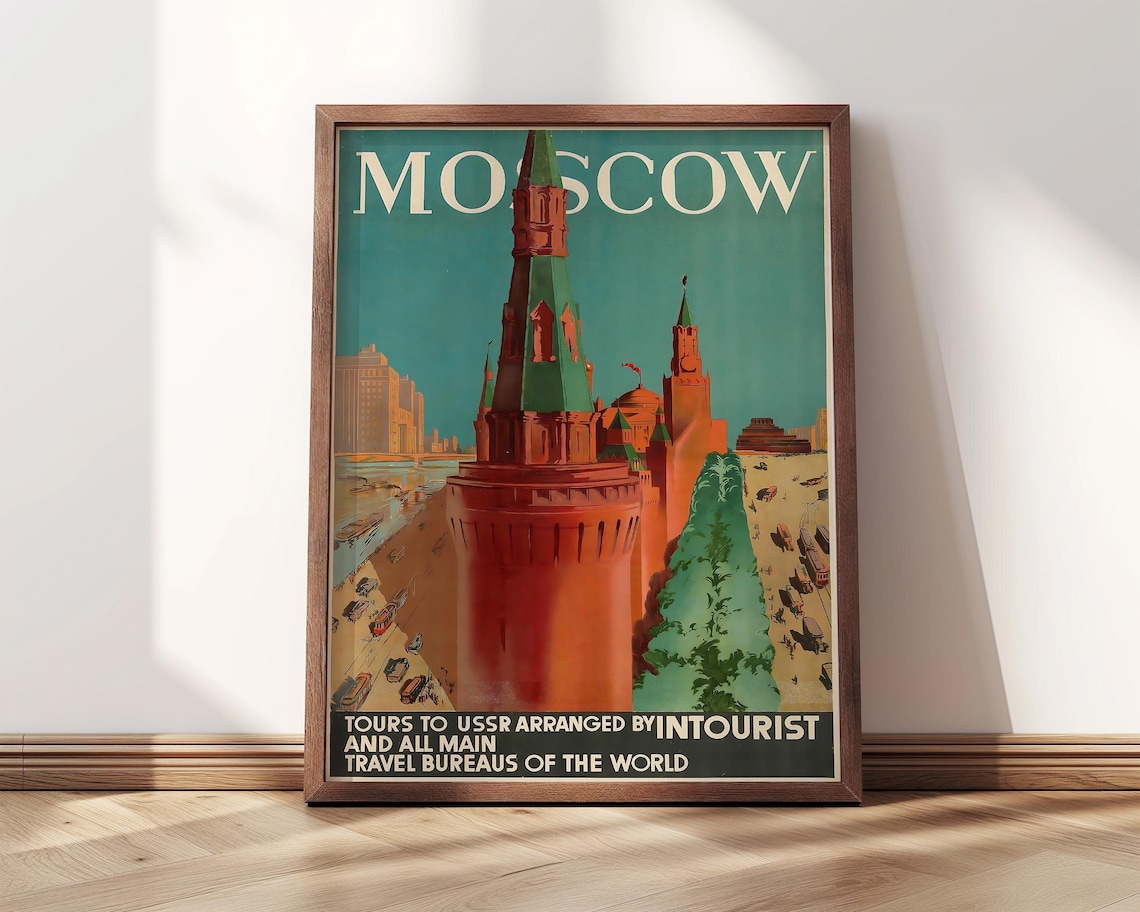 Vintage 1930s Moscow Travel Poster Intourist Kremlin Towers Art Print