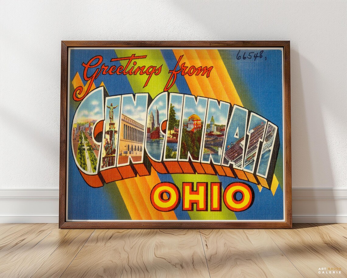 Greetings From Cincinnati, 1930s Postcard Art