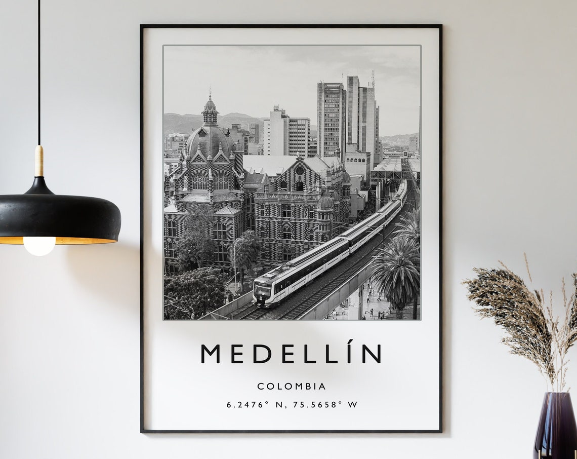 Medellin Colombia Travel Print Medellin Travel Poster Colombia Travel Print South America Travel Poster Travel Gift Black And White