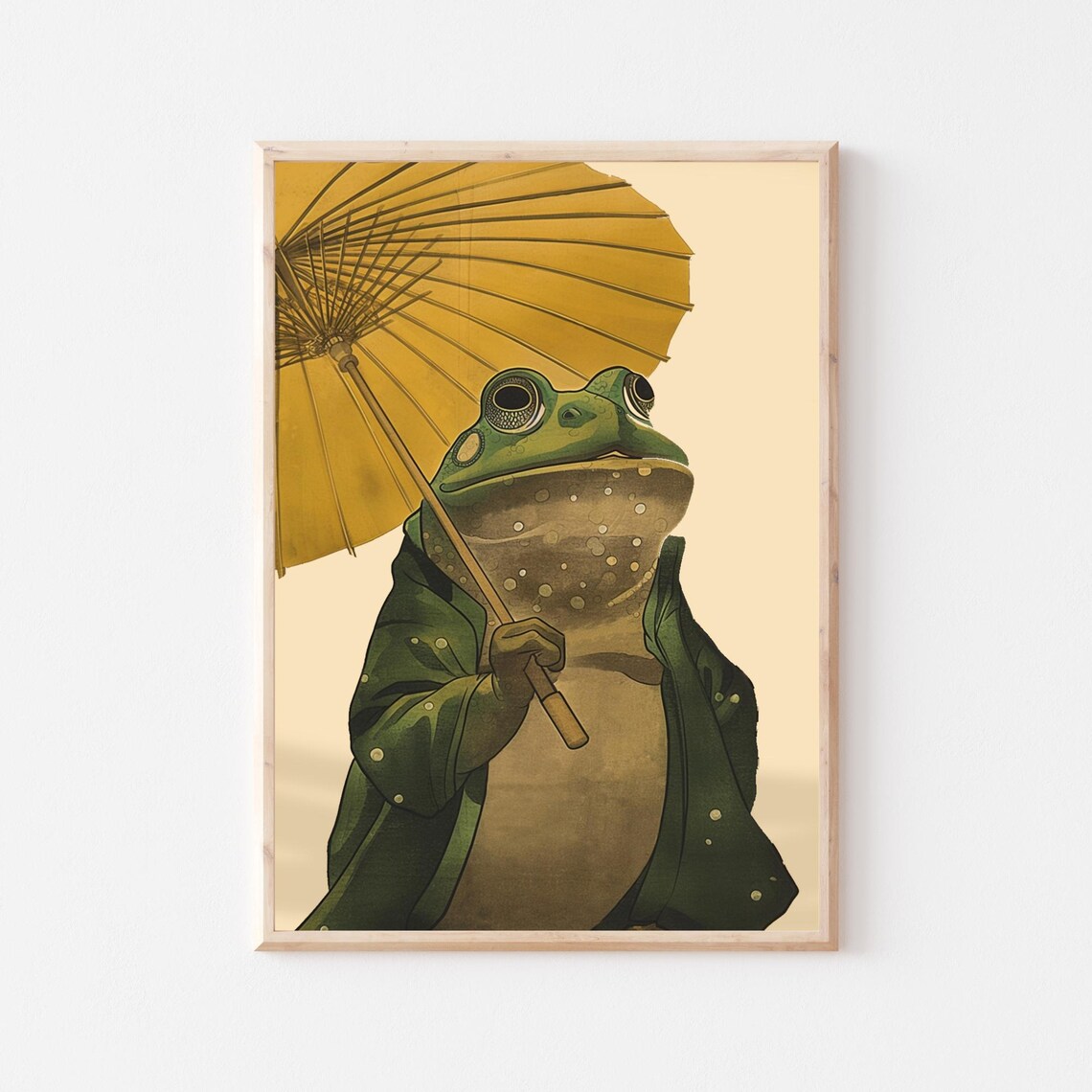 Japanese Woodblock Frog With Yellow Umbrella Poster