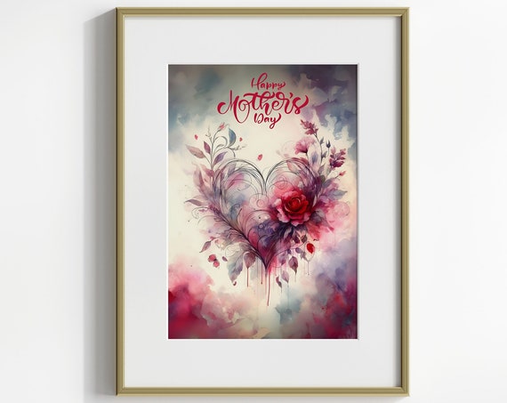 Mother Day Gift Watercolor Heart Rose Art Print Mum Appreciation Giftful Gift For Her