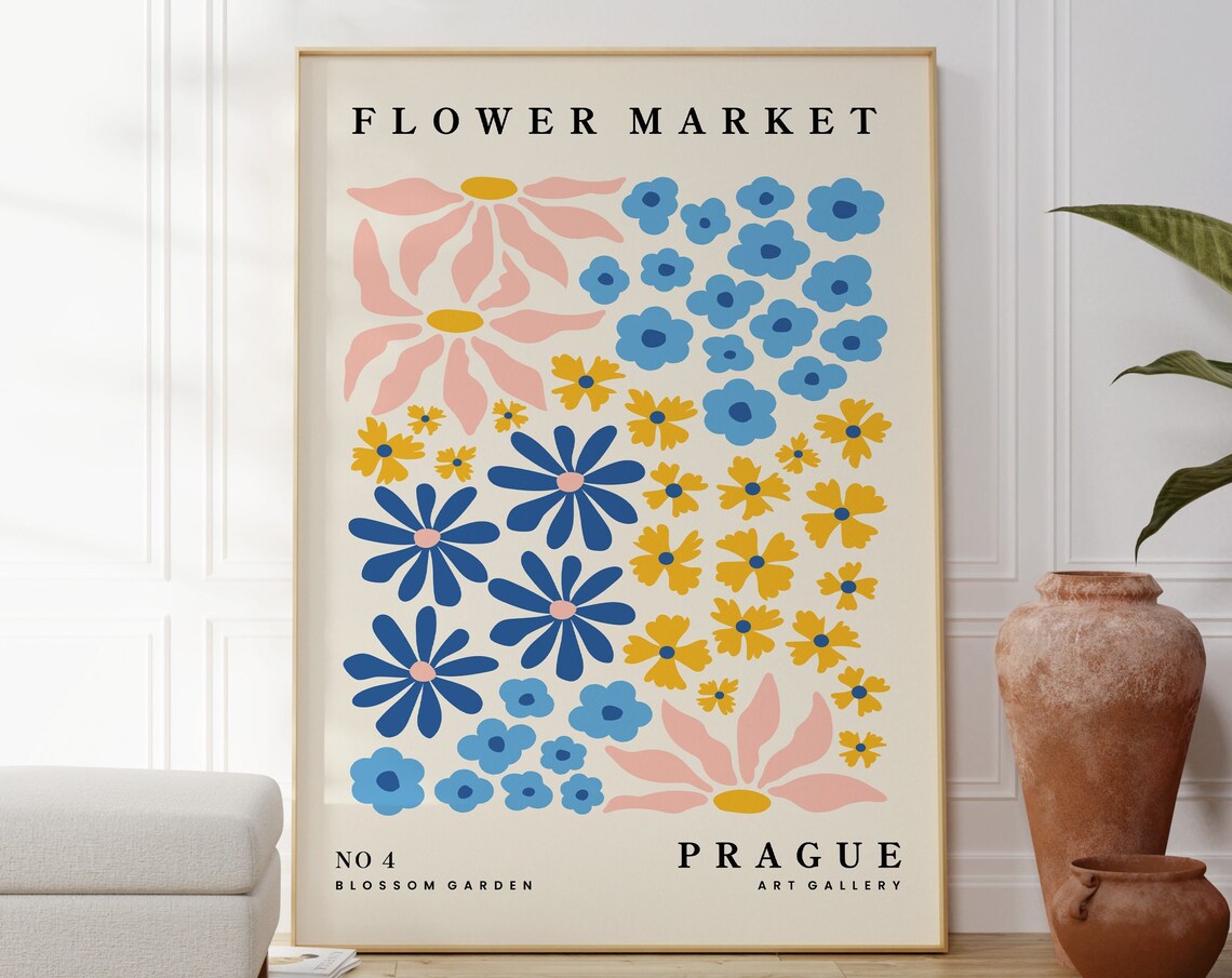 Flower Market Prague Poster, Boho Home Decor